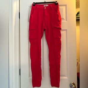 Red Cargo Jogger Pants Jeans. Great for tailgating! Lightweight denim.